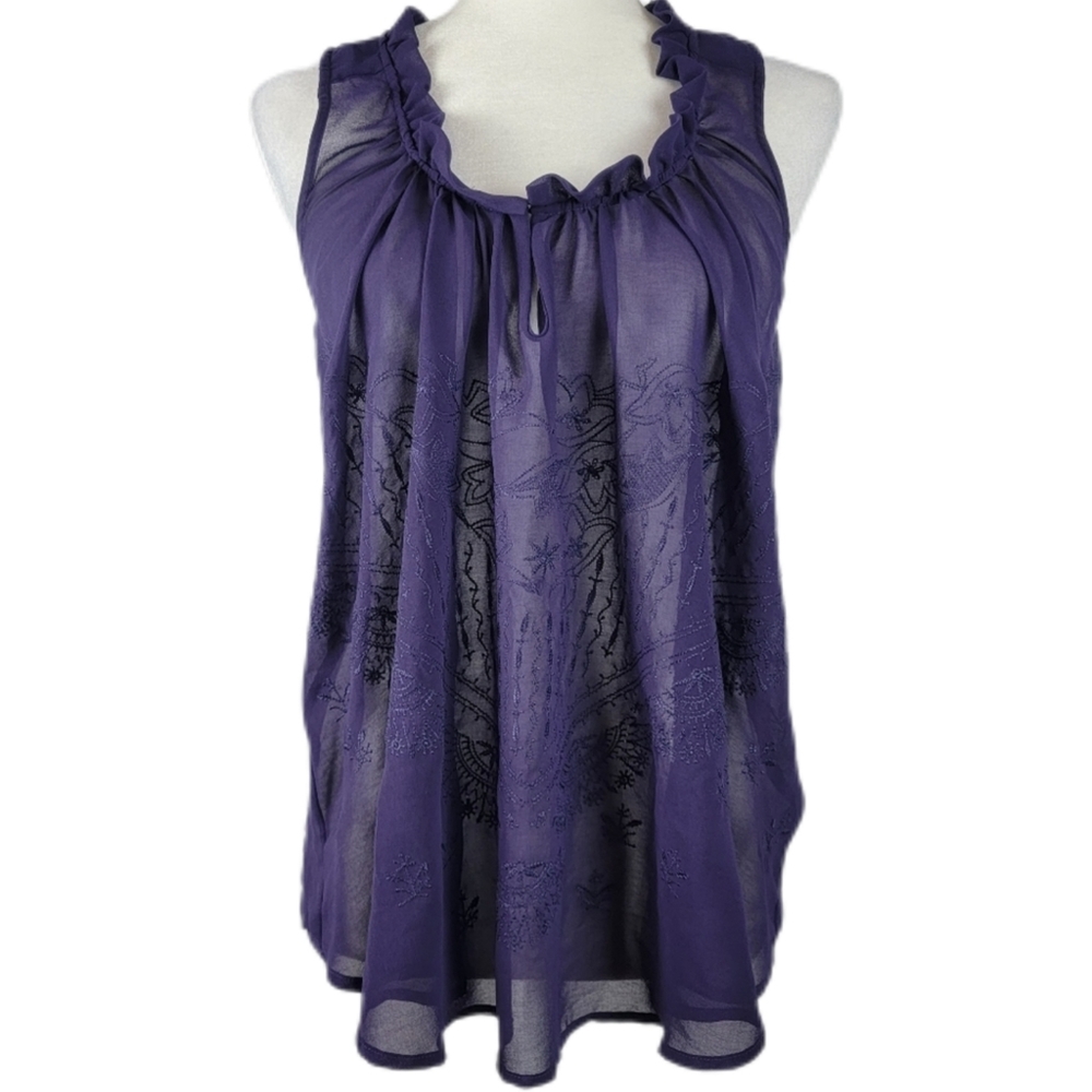 Yaya Nom de Plume Purple Sheer Top medium Anthropologie - Picture 1 of 6